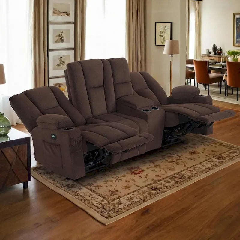 Electric Power Reclining Sofa | Massage, Lumbar Heat, Fabric Upholstery, Living Room Recliner