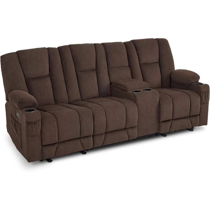 Electric Power Reclining Sofa | Massage, Lumbar Heat, Fabric Upholstery, Living Room Recliner