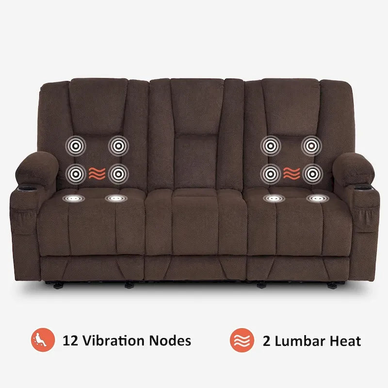 Electric Power Reclining Sofa | Massage, Lumbar Heat, Fabric Upholstery, Living Room Recliner