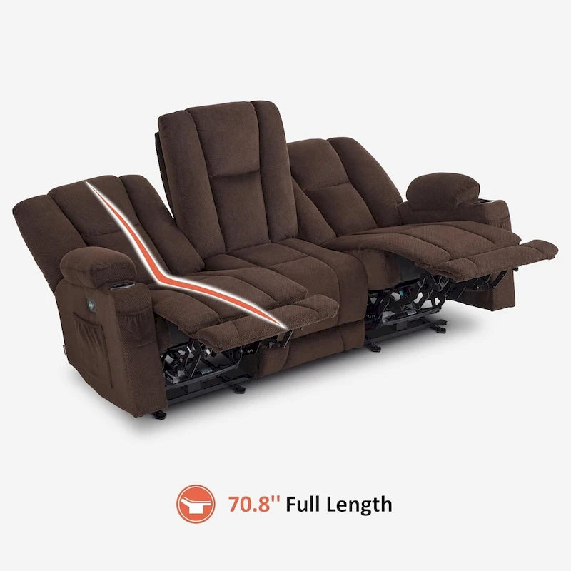 Electric Power Reclining Sofa | Massage, Lumbar Heat, Fabric Upholstery, Living Room Recliner