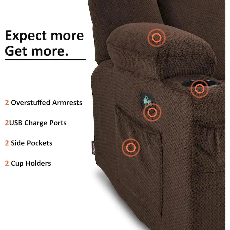 Electric Power Reclining Sofa | Massage, Lumbar Heat, Fabric Upholstery, Living Room Recliner