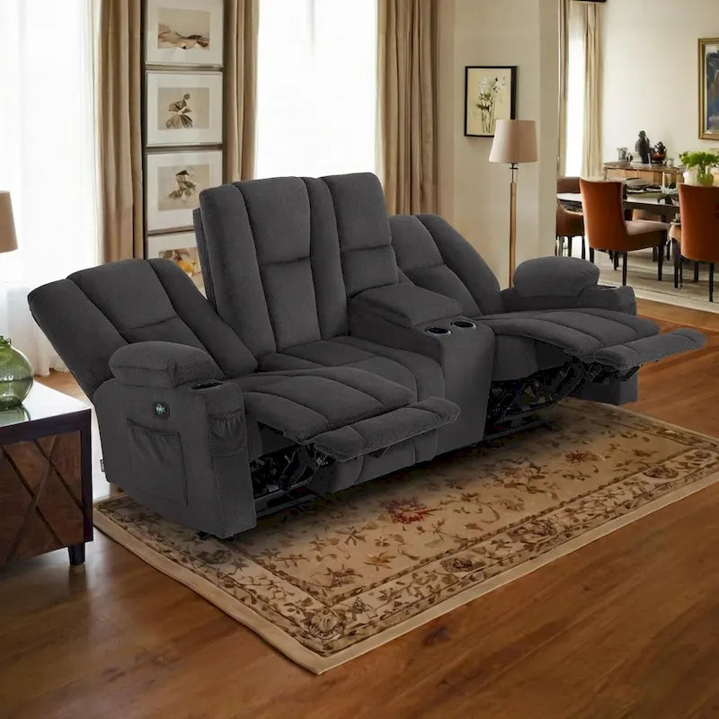 Electric Power Reclining Sofa | Massage, Lumbar Heat, Fabric Upholstery, Living Room Recliner