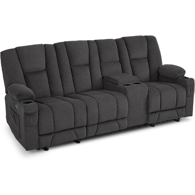 Electric Power Reclining Sofa | Massage, Lumbar Heat, Fabric Upholstery, Living Room Recliner