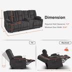 Electric Power Reclining Sofa | Massage, Lumbar Heat, Fabric Upholstery, Living Room Recliner