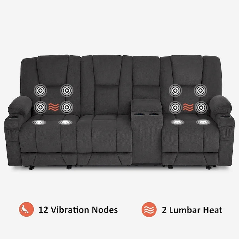 Electric Power Reclining Sofa | Massage, Lumbar Heat, Fabric Upholstery, Living Room Recliner