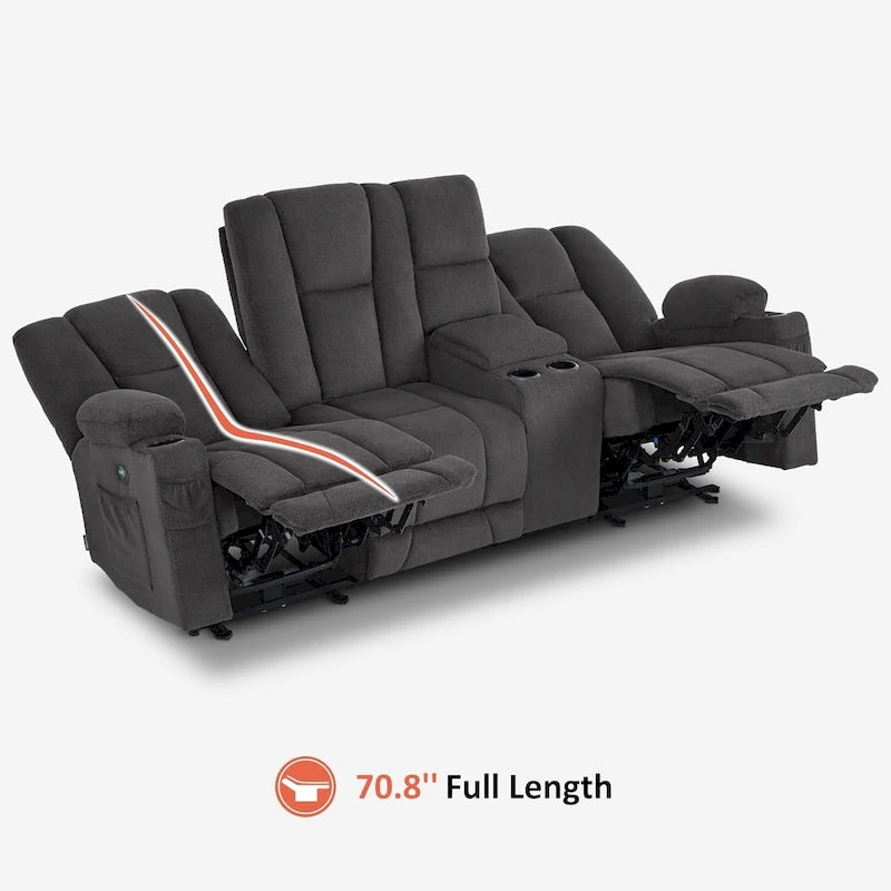 Electric Power Reclining Sofa | Massage, Lumbar Heat, Fabric Upholstery, Living Room Recliner