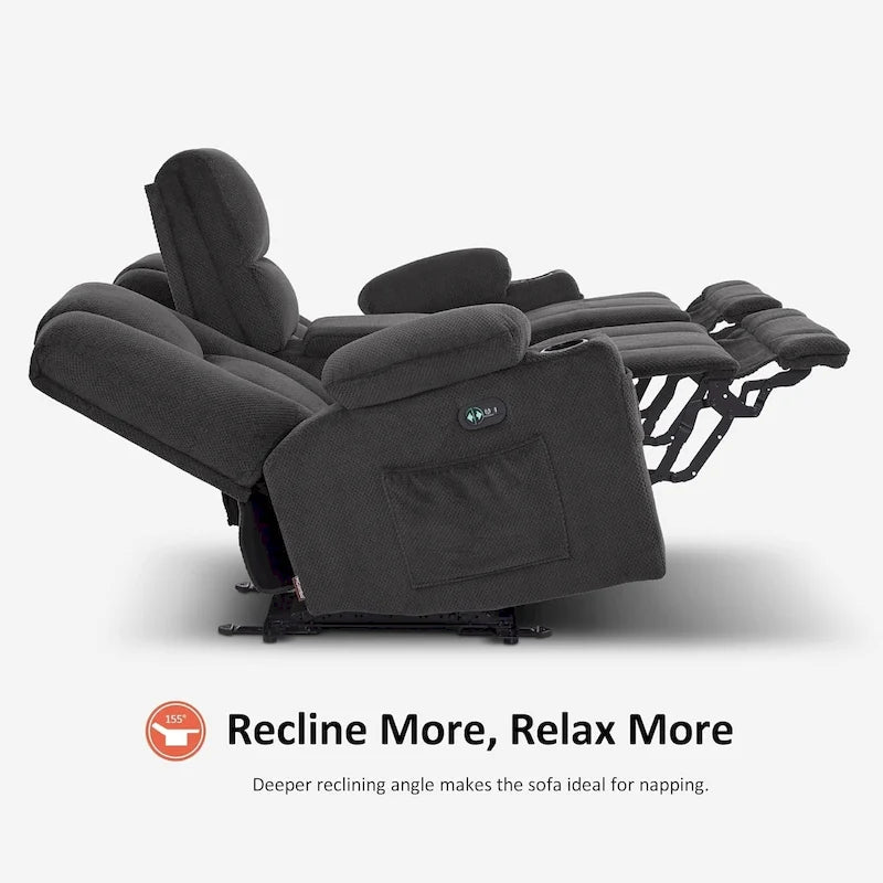 Electric Power Reclining Sofa | Massage, Lumbar Heat, Fabric Upholstery, Living Room Recliner