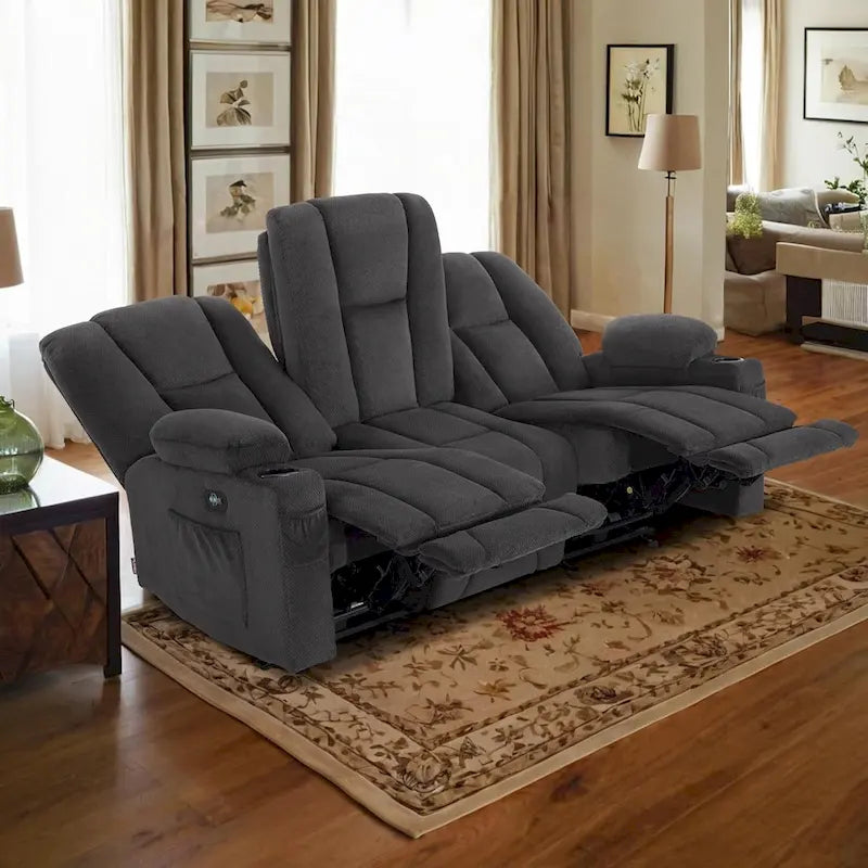 Electric Power Reclining Sofa | Massage, Lumbar Heat, Fabric Upholstery, Living Room Recliner