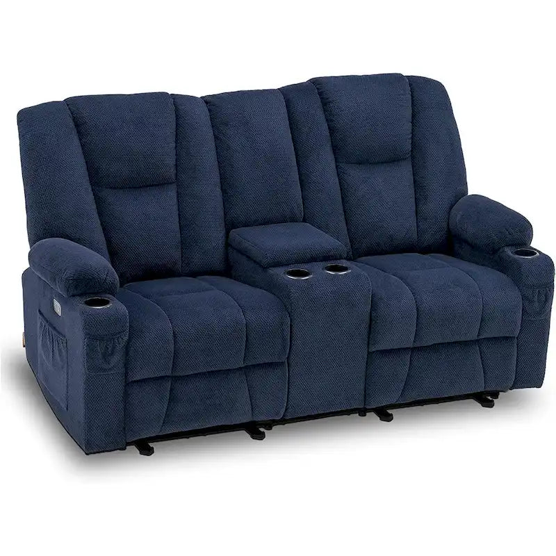 Electric Power Reclining Sofa | Massage, Lumbar Heat, Fabric Upholstery, Living Room Recliner