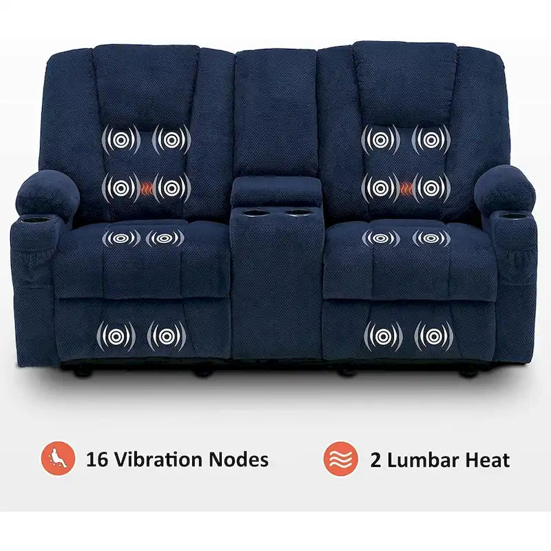 Electric Power Reclining Sofa | Massage, Lumbar Heat, Fabric Upholstery, Living Room Recliner