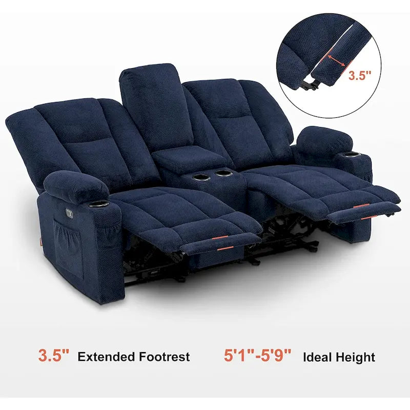 Electric Power Reclining Sofa | Massage, Lumbar Heat, Fabric Upholstery, Living Room Recliner