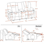 Electric Power Reclining Sofa | Massage, Lumbar Heat, Fabric Upholstery, Living Room Recliner