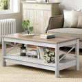 Farmhouse Coffee Table with Storage 2-Tier Center Table for Living Room