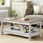 Farmhouse Coffee Table with Storage 2-Tier Center Table for Living Room