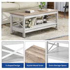 Farmhouse Coffee Table with Storage 2-Tier Center Table for Living Room