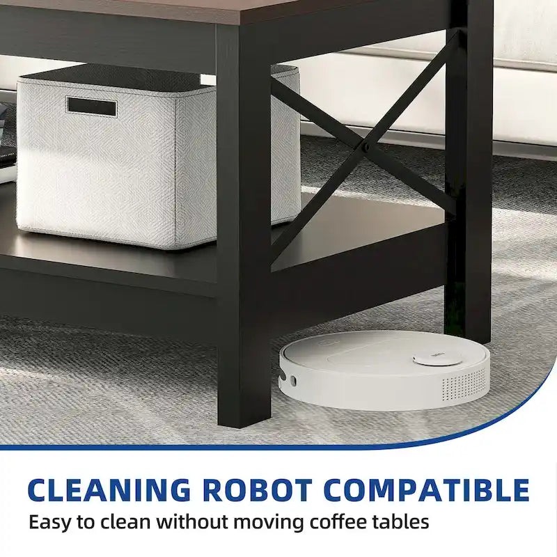 Farmhouse Coffee Table with Storage 2-Tier Center Table for Living Room