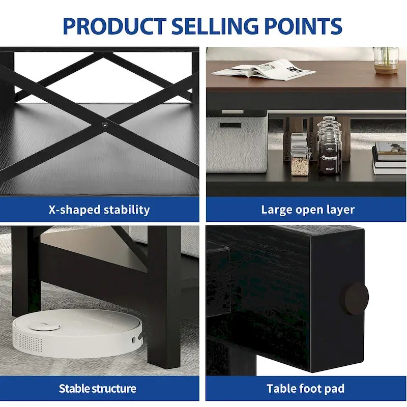 Farmhouse Coffee Table with Storage 2-Tier Center Table for Living Room