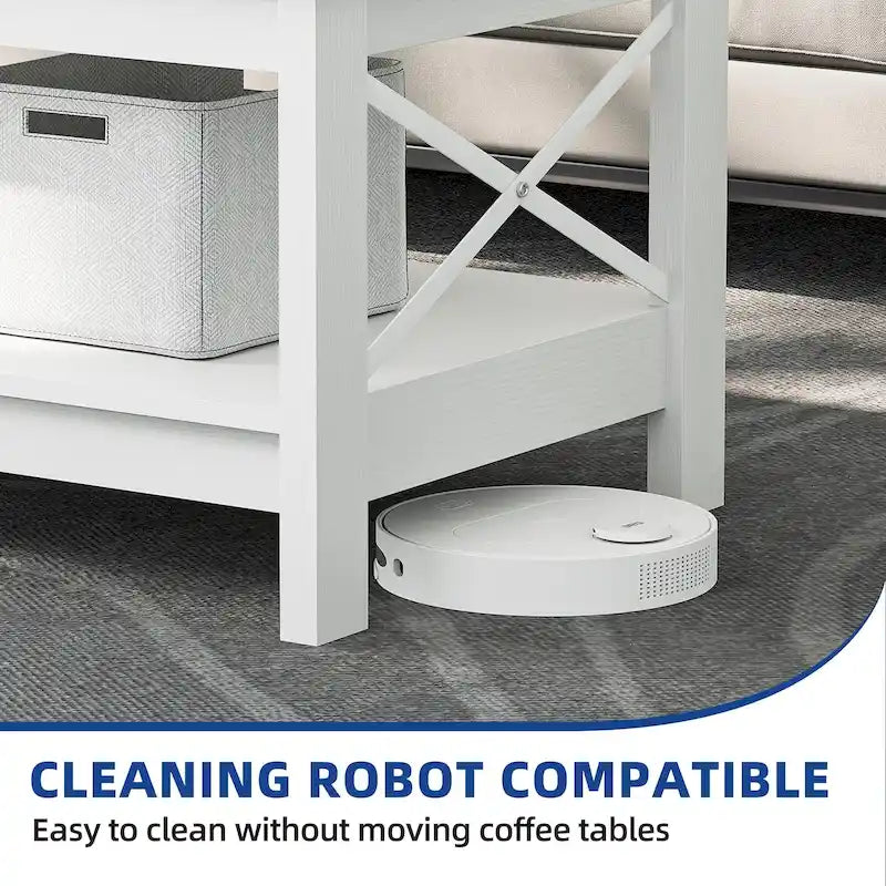 Farmhouse Coffee Table with Storage 2-Tier Center Table for Living Room