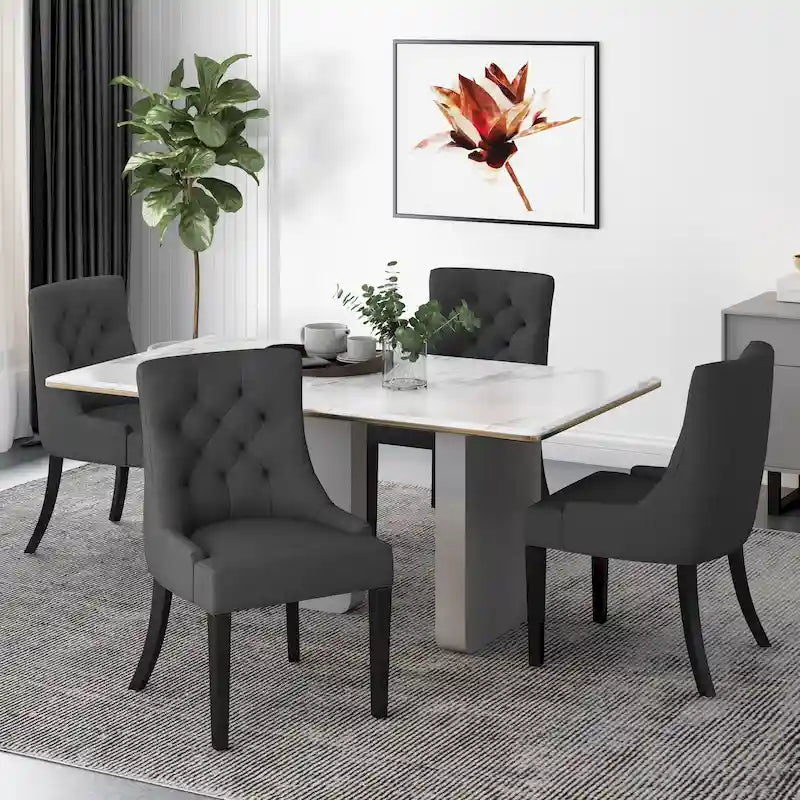 Modern Tufted Fabric Dining Chairs Set of 4 | Upholstered, Wood Legs, Kitchen & Dining Room