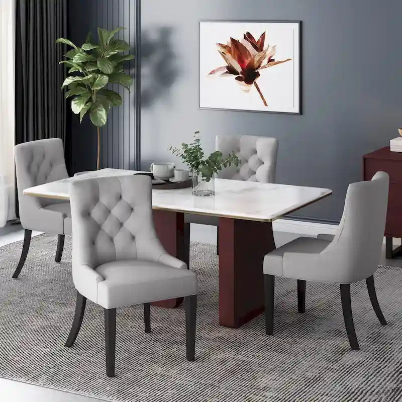 Modern Tufted Fabric Dining Chairs Set of 4 | Upholstered, Wood Legs, Kitchen & Dining Room
