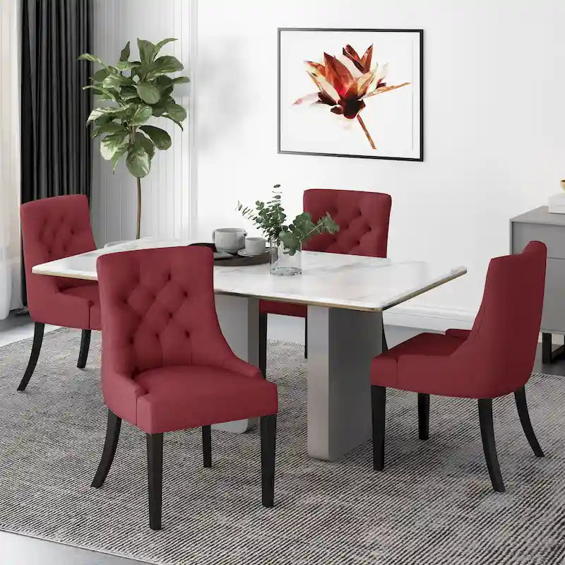 Modern Tufted Fabric Dining Chairs Set of 4 | Upholstered, Wood Legs, Kitchen & Dining Room