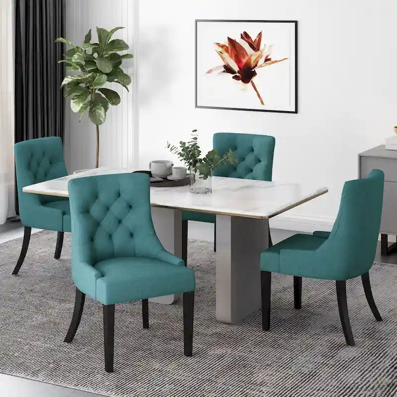 Modern Tufted Fabric Dining Chairs Set of 4 | Upholstered, Wood Legs, Kitchen & Dining Room