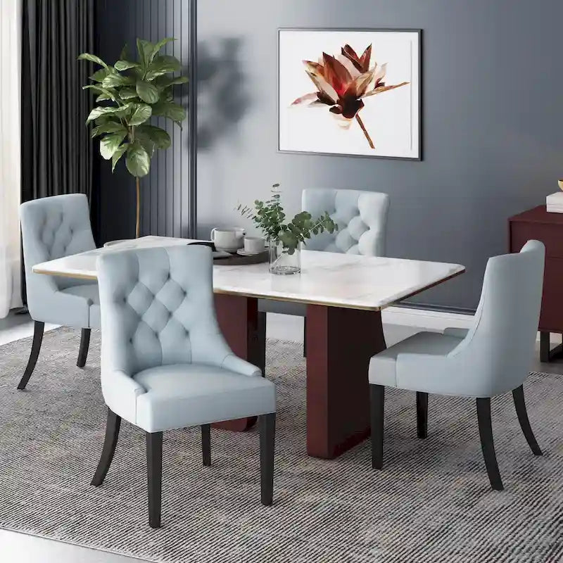 Modern Tufted Fabric Dining Chairs Set of 4 | Upholstered, Wood Legs, Kitchen & Dining Room