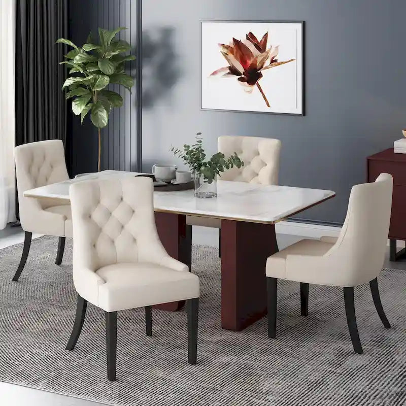 Modern Tufted Fabric Dining Chairs Set of 4 | Upholstered, Wood Legs, Kitchen & Dining Room