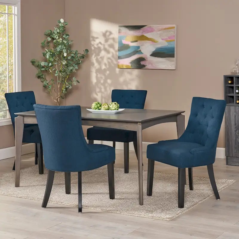 Modern Tufted Fabric Dining Chairs Set of 4 | Upholstered, Wood Legs, Kitchen & Dining Room