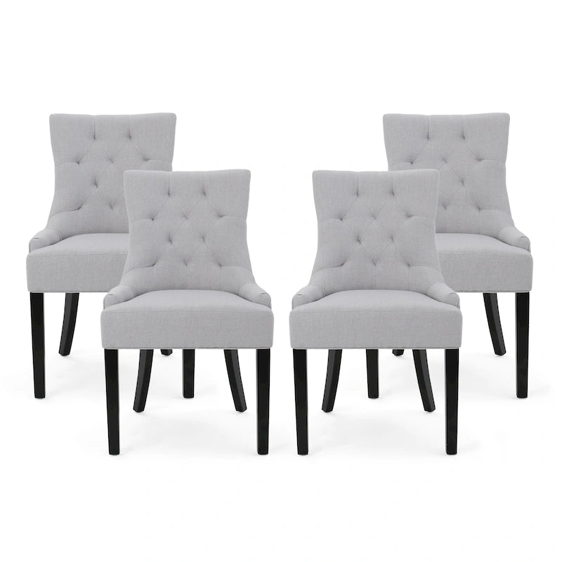 Modern Tufted Fabric Dining Chairs Set of 4 | Upholstered, Wood Legs, Kitchen & Dining Room