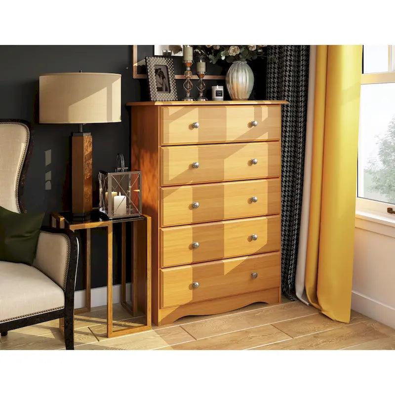 100% Solid Wood 5-Drawer Chest with Metal or Wooden Knobs