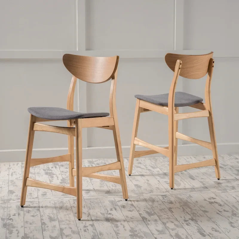 24" Counter Height Bar Stool Set of 2 | Solid Wood, Upholstered Seat, Kitchen & Dining