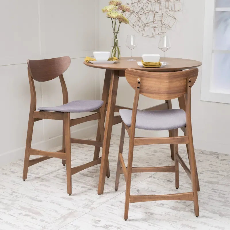 24" Counter Height Bar Stool Set of 2 | Solid Wood, Upholstered Seat, Kitchen & Dining