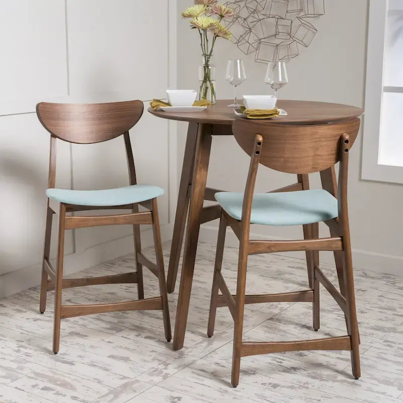 24" Counter Height Bar Stool Set of 2 | Solid Wood, Upholstered Seat, Kitchen & Dining