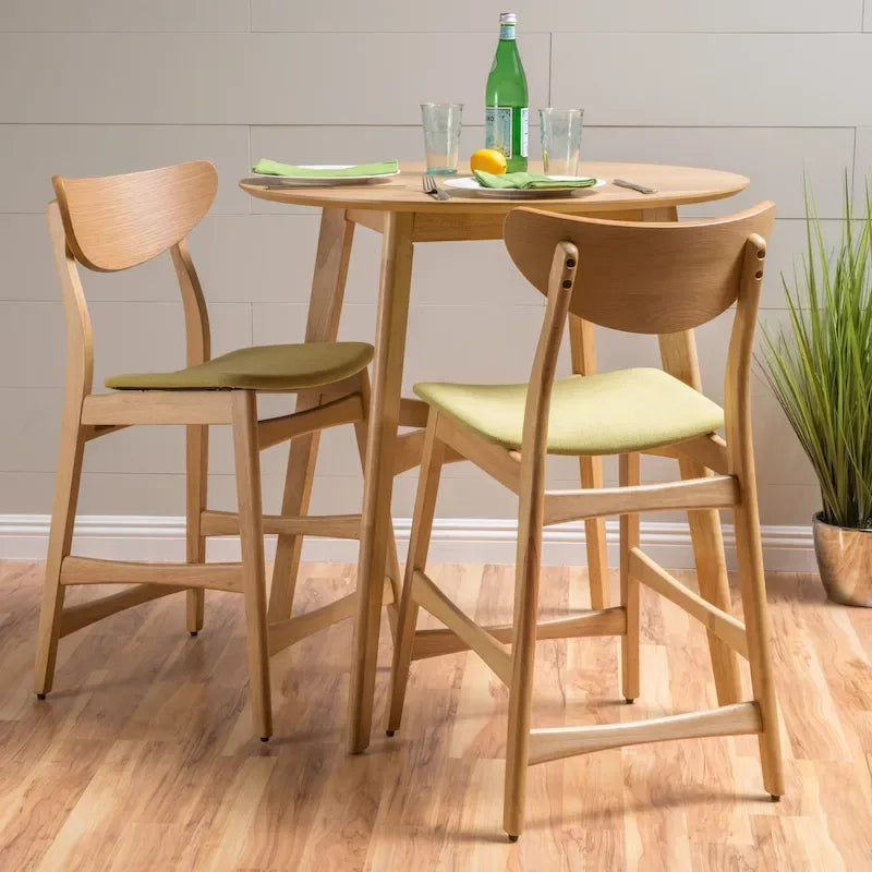 24" Counter Height Bar Stool Set of 2 | Solid Wood, Upholstered Seat, Kitchen & Dining