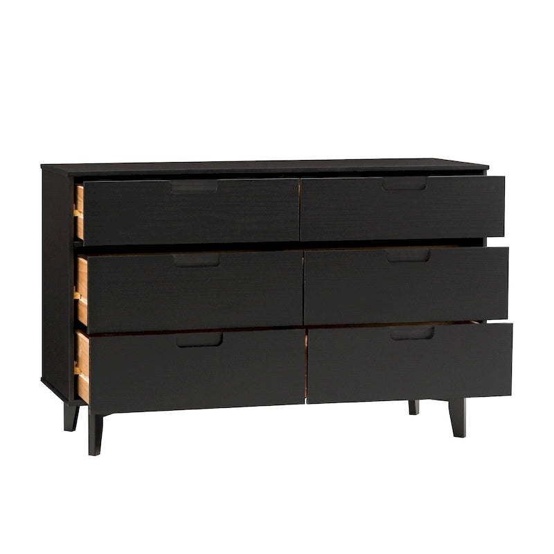 Mid-Century Modern Solid Wood 6-Drawer Dresser | Bedroom Storage, Dovetail Joints, Natural Finish