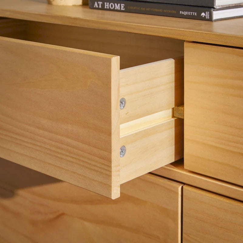 Mid-Century Modern Solid Wood 6-Drawer Dresser | Bedroom Storage, Dovetail Joints, Natural Finish