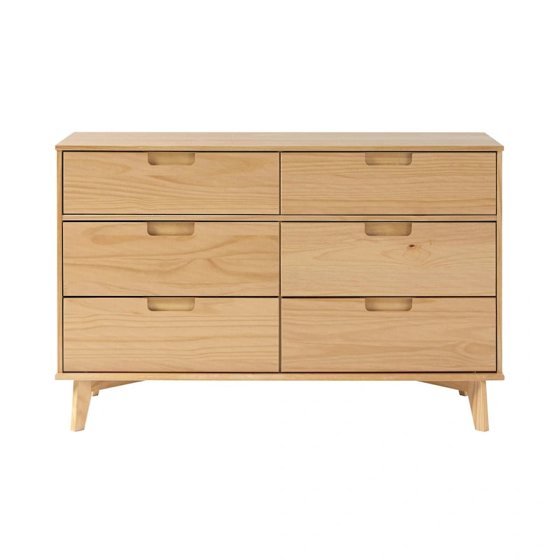 Mid-Century Modern Solid Wood 6-Drawer Dresser | Bedroom Storage, Dovetail Joints, Natural Finish