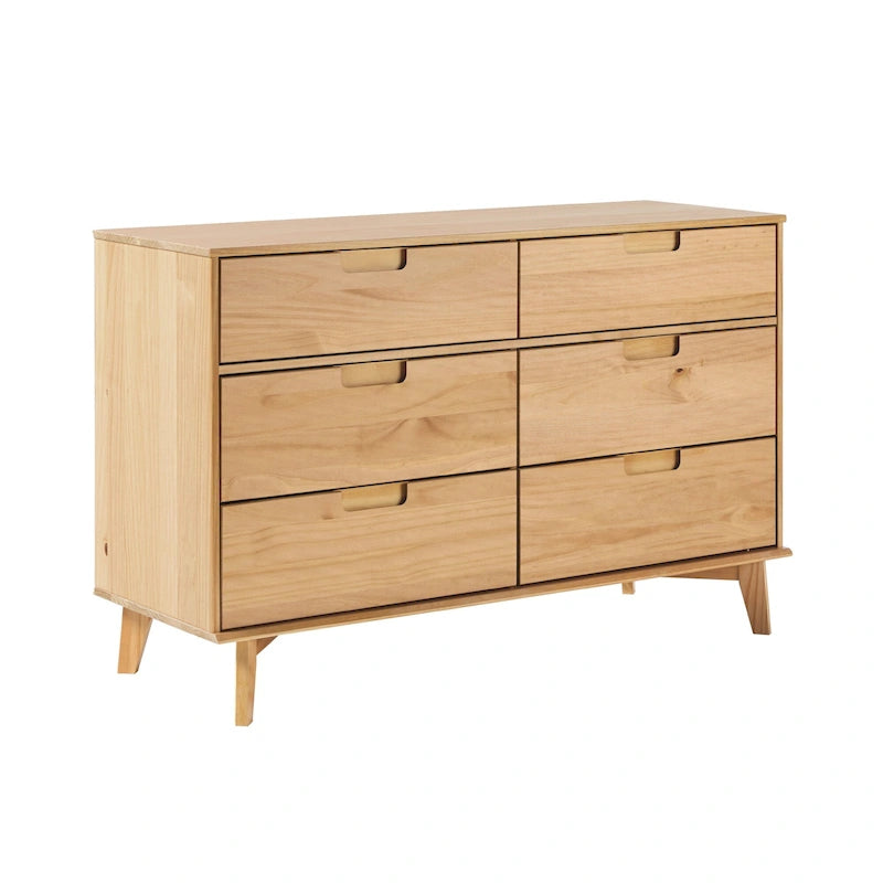Mid-Century Modern Solid Wood 6-Drawer Dresser | Bedroom Storage, Dovetail Joints, Natural Finish