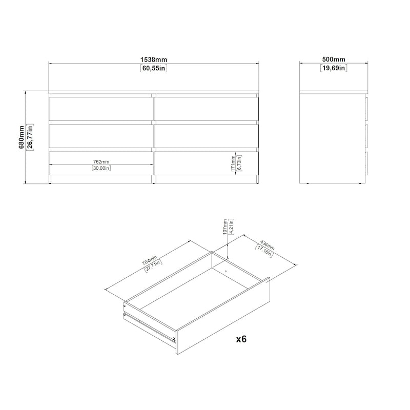 6-Drawer Double Dresser | Wide Bedroom Storage, Engineered Wood, Modern Style