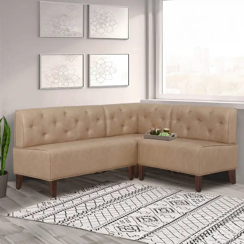 Modern Farmhouse Corner Nook Bench | Polyester or Faux Leather | Solid Wood Legs | Dining Set