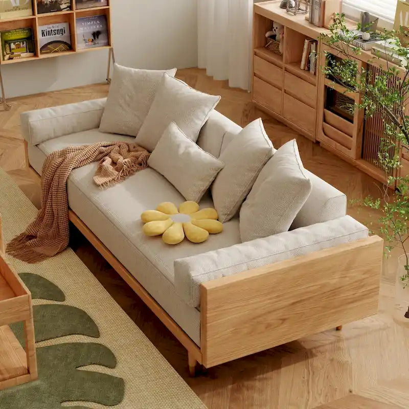 Modern Retractable Solid Wood Sleeper Sofa Bed | Pull-Out Design, Compact, Living Room & Guest Room