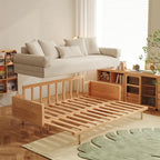 Modern Retractable Solid Wood Sleeper Sofa Bed | Pull-Out Design, Compact, Living Room & Guest Room