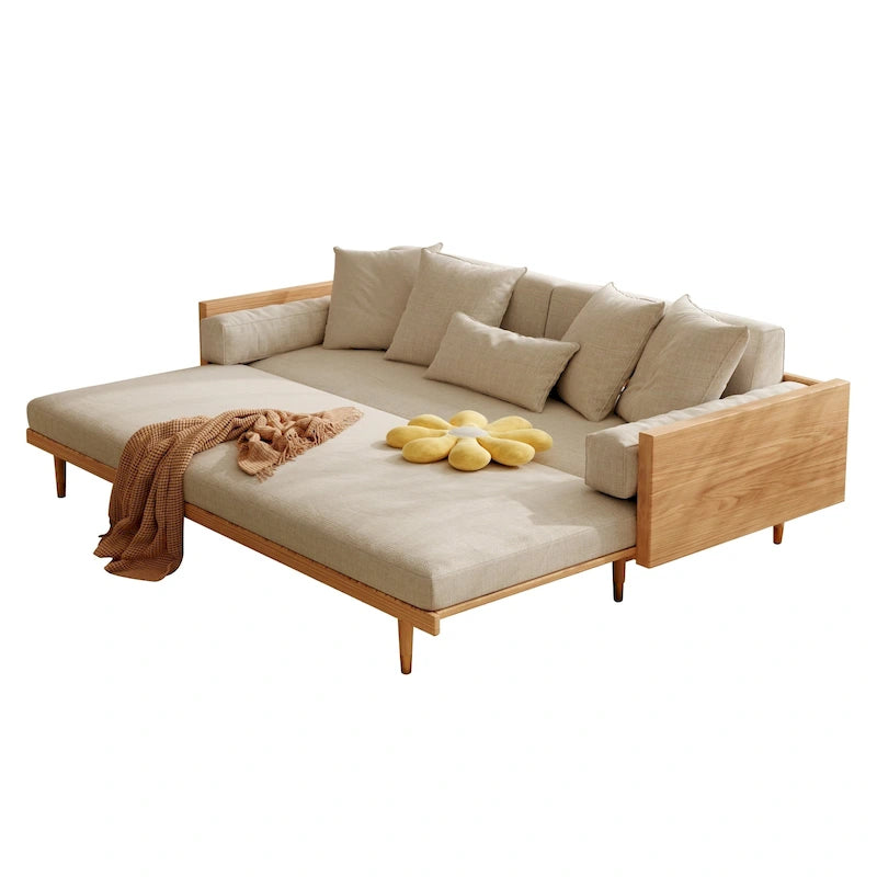 Modern Retractable Solid Wood Sleeper Sofa Bed | Pull-Out Design, Compact, Living Room & Guest Room