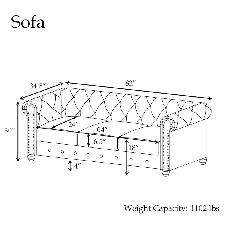 Linen Chesterfield Sofa | Button Tufted, Nailhead Trim, Solid Wood Legs, Living Room