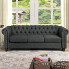 Linen Chesterfield Sofa | Button Tufted, Nailhead Trim, Solid Wood Legs, Living Room