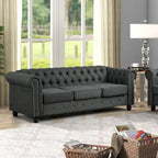 Linen Chesterfield Sofa | Button Tufted, Nailhead Trim, Solid Wood Legs, Living Room