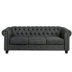 Linen Chesterfield Sofa | Button Tufted, Nailhead Trim, Solid Wood Legs, Living Room