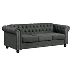 Linen Chesterfield Sofa | Button Tufted, Nailhead Trim, Solid Wood Legs, Living Room