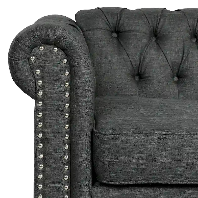 Linen Chesterfield Sofa | Button Tufted, Nailhead Trim, Solid Wood Legs, Living Room